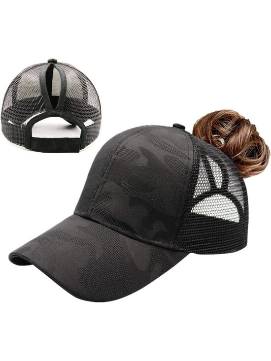 〽️Women\'s Black High Ponytail Baseball Cap Trucker Bad Hair Day Adjustable main image 7
